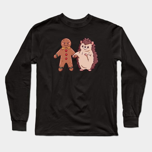 Cute Cartoon Christmas Hedgehog with Gingerbread Man Long Sleeve T-Shirt by SLAG_Creative